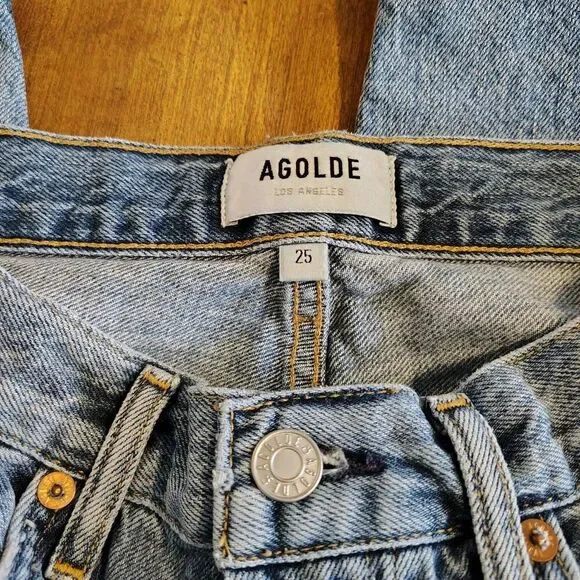 Agolde Riley Jeans Womens Straight High Rise Size 25 Crop Button Fly Stretch - Picture 7 of 10